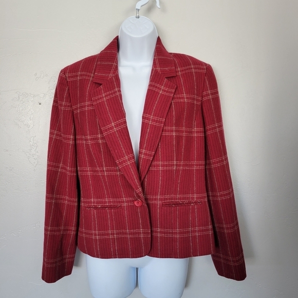 Pendleton 100% Virgin Wool Red Plaid Blazer Long Sleeve Women's Small Business - Picture 1 of 7